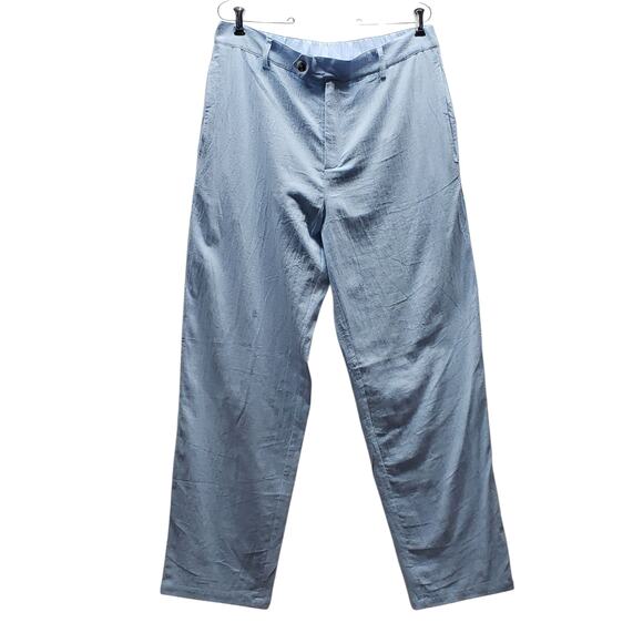 Soft Blue Linen Blend Pants Sz L Relaxed Straight Leg Breezy Cootagecore - Picture 1 of 14